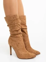 Marizela bézs női csizma textil anyagból