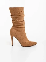 Marizela bézs női csizma textil anyagból