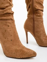 Marizela bézs női csizma textil anyagból