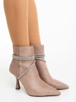 Lunima bézs női bokacsizma textil anyagból