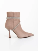 Lunima bézs női bokacsizma textil anyagból