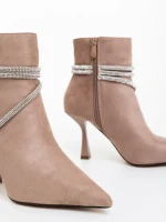 Lunima bézs női bokacsizma textil anyagból