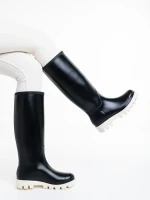 Filippa fekete és bézs női csizma, gumiból készült