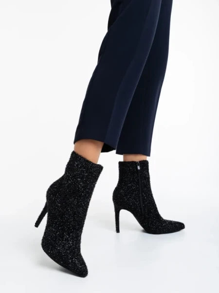 Noelani fekete, női bokacsizma, textil anyagból