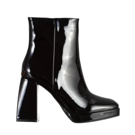 Rosalita fekete női bokacsizma, lakkozott műbőrből készült