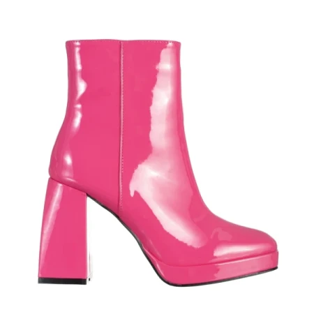 Rosalita fukszia női bokacsizma, lakkozott műbőrből készült