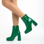 Rosalita zöld női bokacsizma, lakkozott műbőrből készült