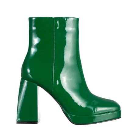 Rosalita zöld női bokacsizma, lakkozott műbőrből készült