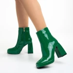 Rosalita zöld női bokacsizma, lakkozott műbőrből készült