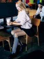 Migdalia fekete fehér női csizma ökológiai bőrből és textil anyagból