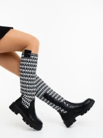 Migdalia fekete fehér női csizma ökológiai bőrből és textil anyagból