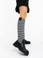 Migdalia fekete fehér női csizma ökológiai bőrből és textil anyagból