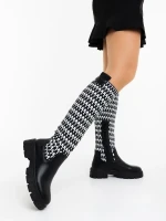 Migdalia fekete fehér női csizma ökológiai bőrből és textil anyagból