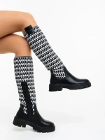 Migdalia fekete fehér női csizma ökológiai bőrből és textil anyagból
