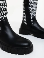 Migdalia fekete fehér női csizma ökológiai bőrből és textil anyagból