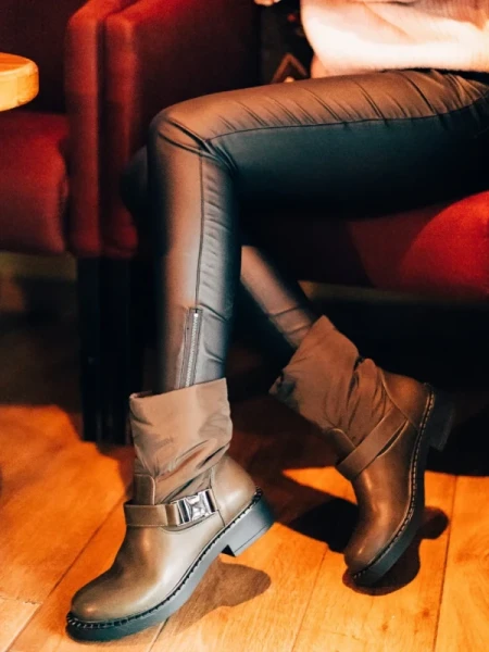 Arcadia zöld női bakancs ökológiai bőrből és szintetikus anyagból