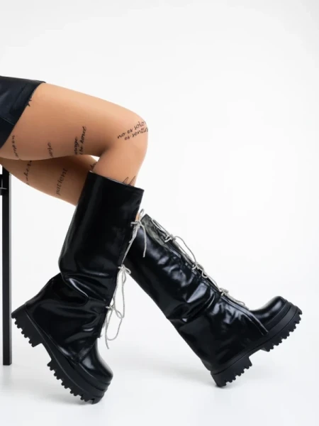 Shirin fekete, női csizma, ökológiai bőrből