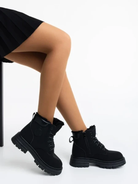 Kandi fekete, női bakancs, ökológiai bőrből