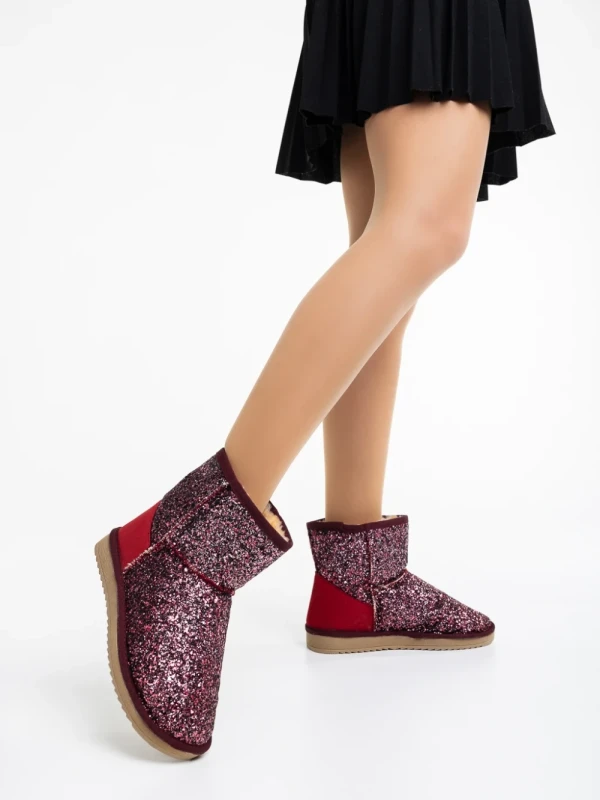 Lajerrica gránátszínű, női csizma, textil anyagból