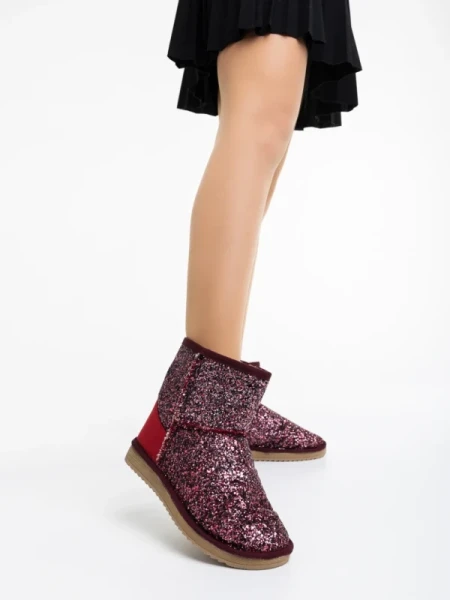 Lajerrica gránátszínű, női csizma, textil anyagból