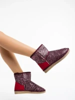 Lajerrica gránátszínű, női csizma, textil anyagból