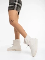 Louella világos bézs, női csizma, textil anyagból