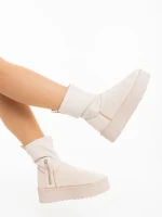 Cerena bézs női csizma textil anyagból