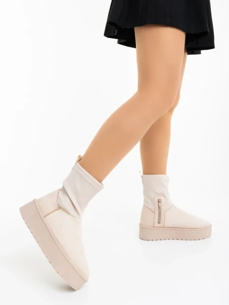 Cerena bézs női csizma textil anyagból