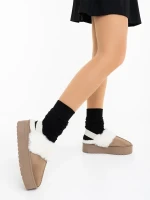 Delisia sötét bézs női papucs textil anyagból