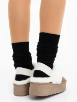 Delisia sötét bézs női papucs textil anyagból