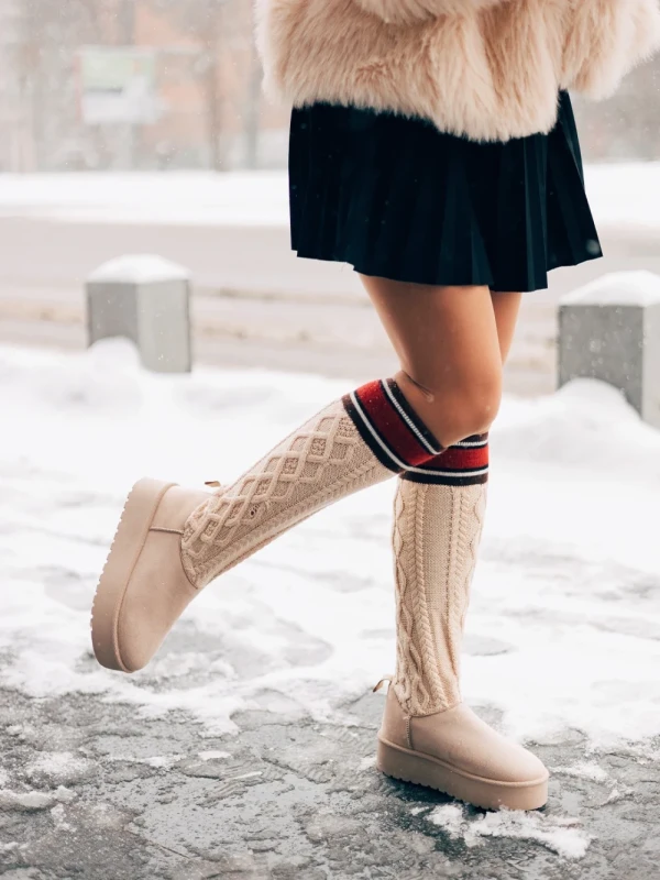 Talora bézs női csizma textil anyagból