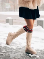 Talora bézs női csizma textil anyagból