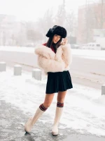 Talora bézs női csizma textil anyagból