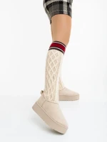 Talora bézs női csizma textil anyagból