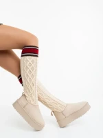 Talora bézs női csizma textil anyagból