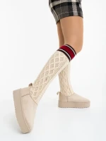 Talora bézs női csizma textil anyagból