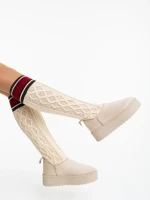Talora bézs női csizma textil anyagból