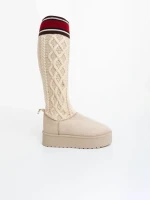 Talora bézs női csizma textil anyagból
