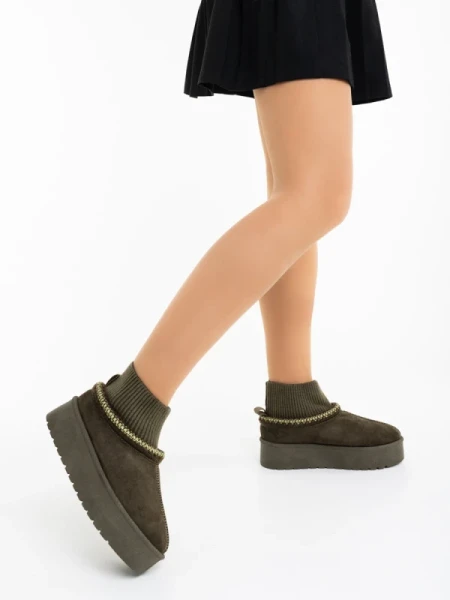 Zenona zöld női csizma textil anyagból