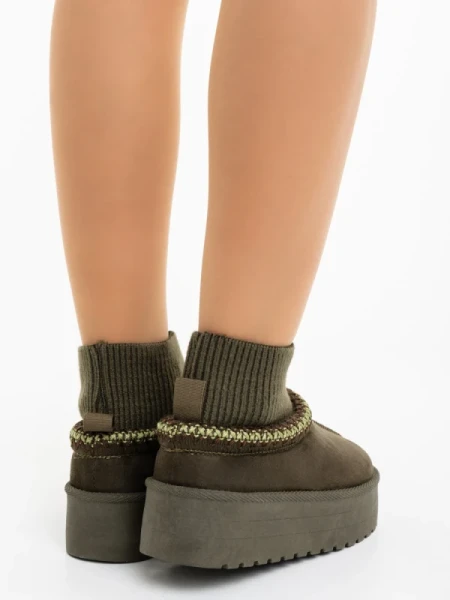 Zenona zöld női csizma textil anyagból