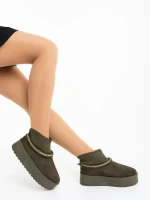 Zenona zöld női csizma textil anyagból