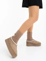 Diaza sötét bézs női csizma textil anyagból