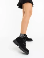 Megara fekete női bakancs textil anyagból