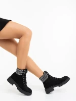 Megara fekete női bakancs textil anyagból