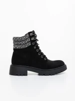 Megara fekete női bakancs textil anyagból