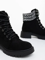 Megara fekete női bakancs textil anyagból