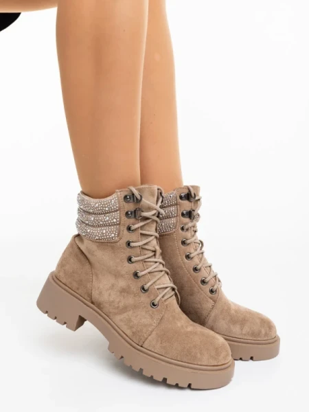 Megara bézs női bakancs textil anyagból