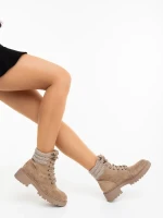 Megara bézs női bakancs textil anyagból