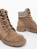 Megara bézs női bakancs textil anyagból