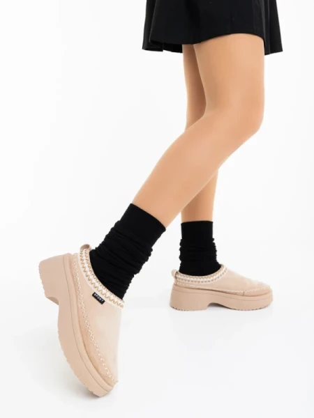 Zafira világos bézs női papucs textil anyagból